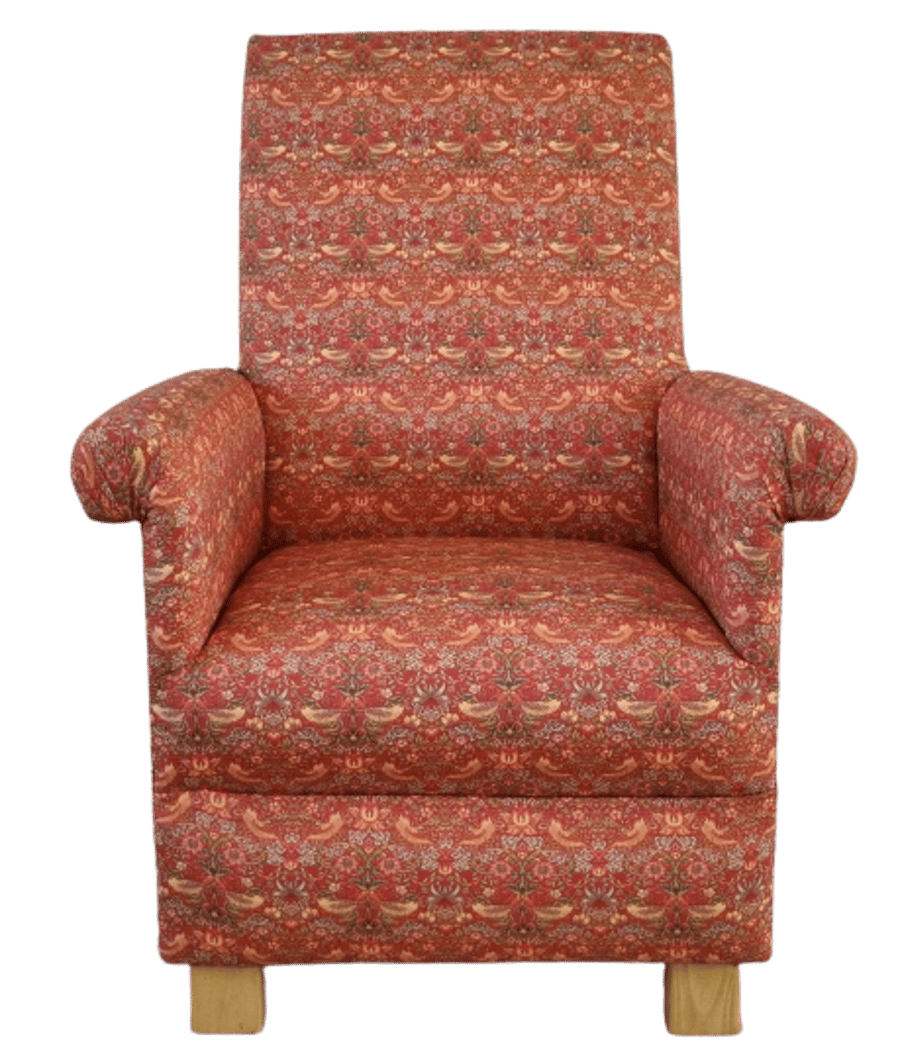 Adult Armchair William Morris Strawberry Thief Crimson Red Chair Accent Birds 