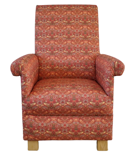 Adult Armchair William Morris Strawberry Thief Crimson Red Chair Accent Birds 