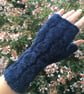Alpaca Wrist Warmers Fingerless Gloves Blue - Image 4