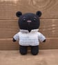 Black Crocheted Bear in Custom Jumper, Handmade Keepsake Teddy
