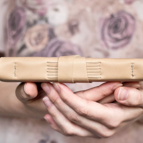 Leather Wrap Book - Peach - Handbound Leather Blank Journal - 6 x 4 - Pastel