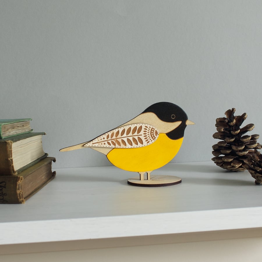 Standing Wooden Coal Tit Decoration