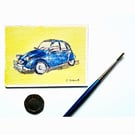 Original ACEO Miniature Watercolour Painting  Classic French Car