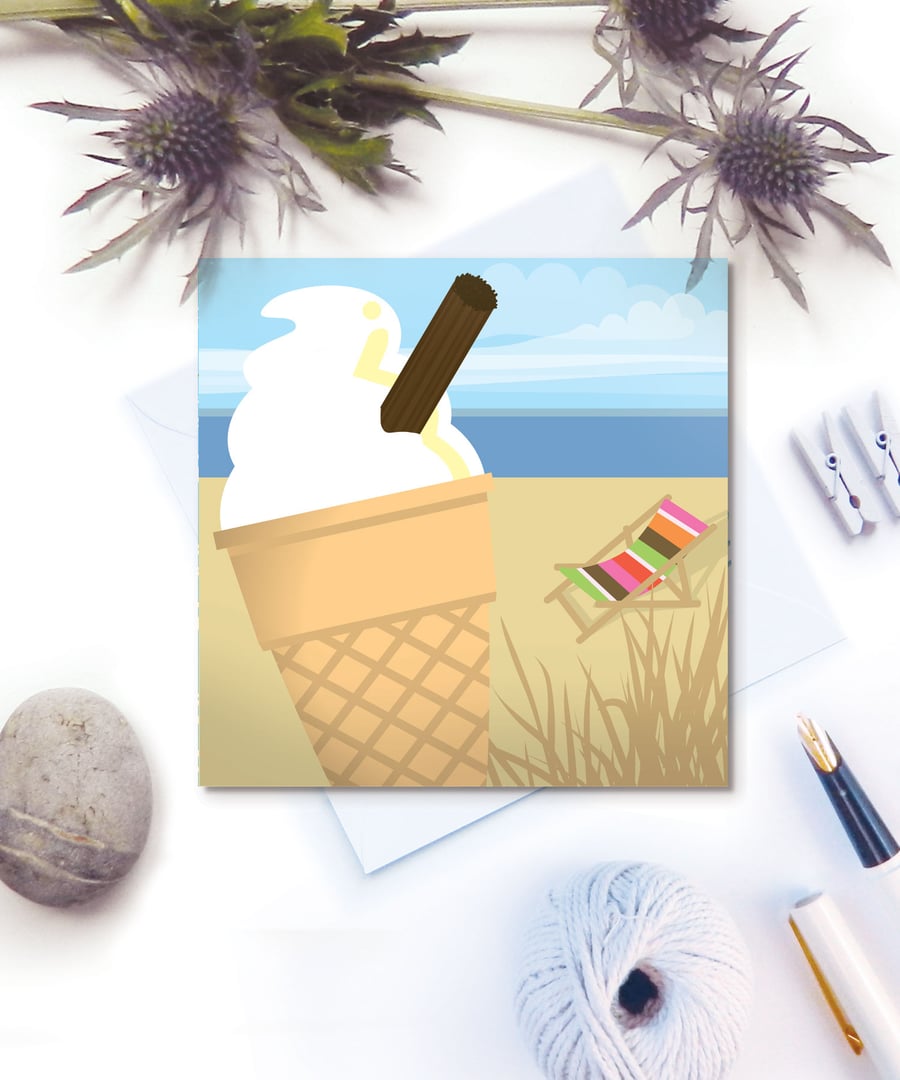 Ice Cream Seaside Card - summer, birthday, beach