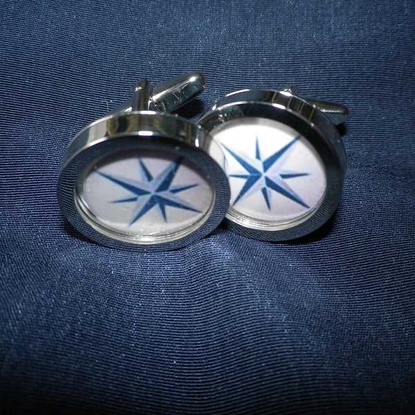Blue Star cufflinks, free shipping, gift wrapped, elegant image, Ref 3566