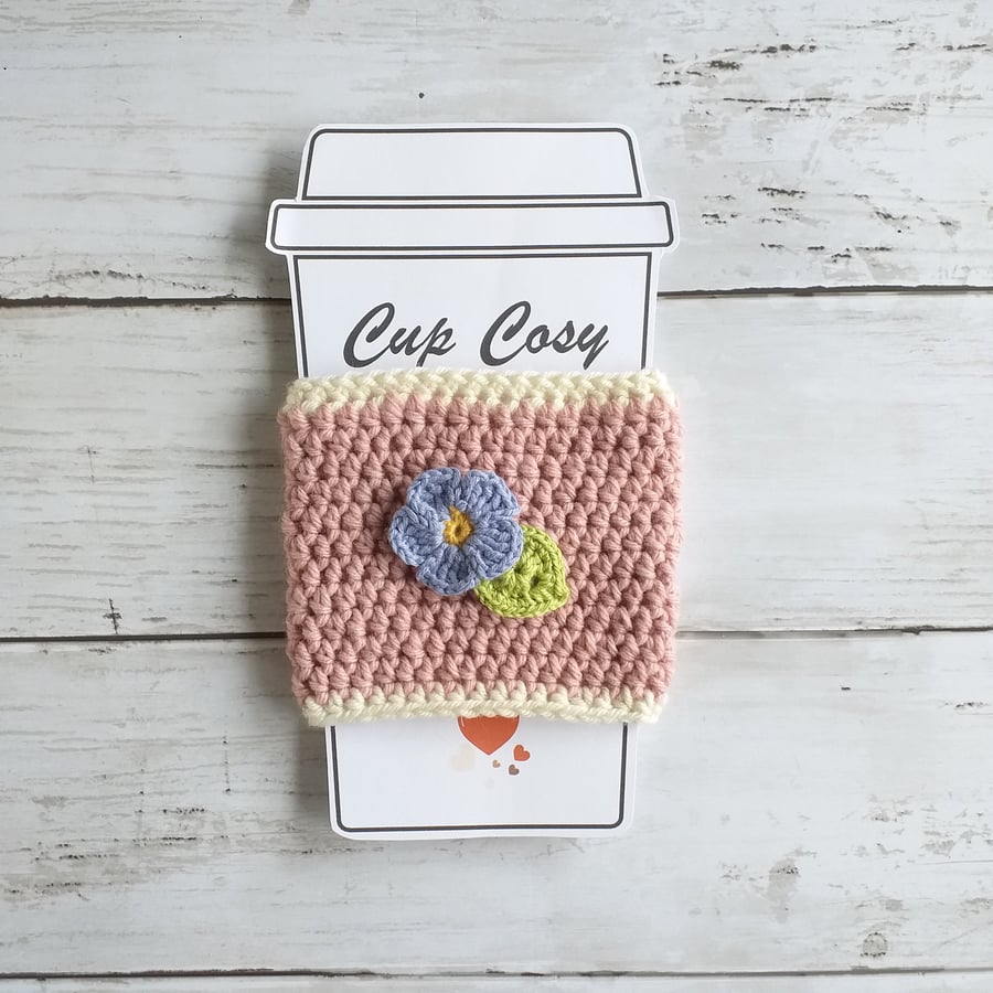 Cup Cosy Sleeve with Forget Me Not Flower