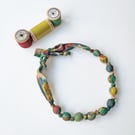 Green, Brown, Maroon & Mustard Liberty Print Fabric Necklace - Prospect Flower C