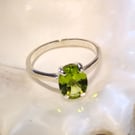 Large Natural Oval Peridot Solitaire 925 Sterling Silver Ring Size P-Q 56.5