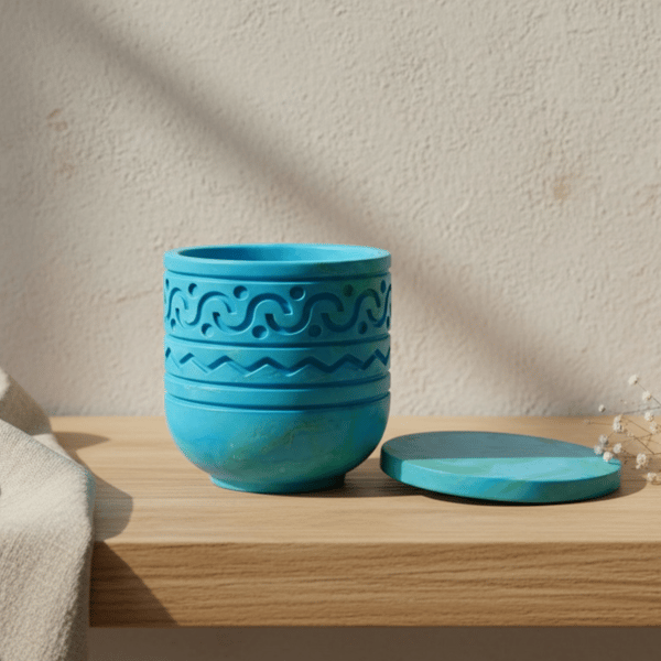 Blue and Green Marbled Jewellery Box with Geometric Design