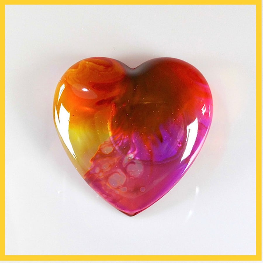 Large Rainbow Heart Cabochon, hand made,Unique, Resin Jewelry, L154