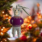 Sustainable Christmas Decoration Felt Bear in a Fair Isle Jumper