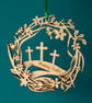 Personalised double-layered wooden spring wreath (crosses) - Image 1