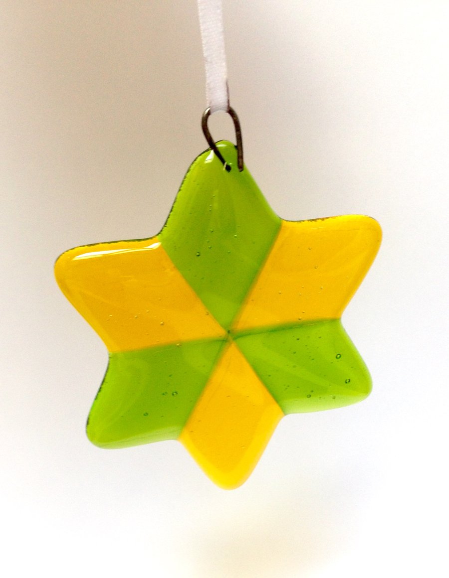 Yellow & Light Green Star Glass Hanging Decoration 