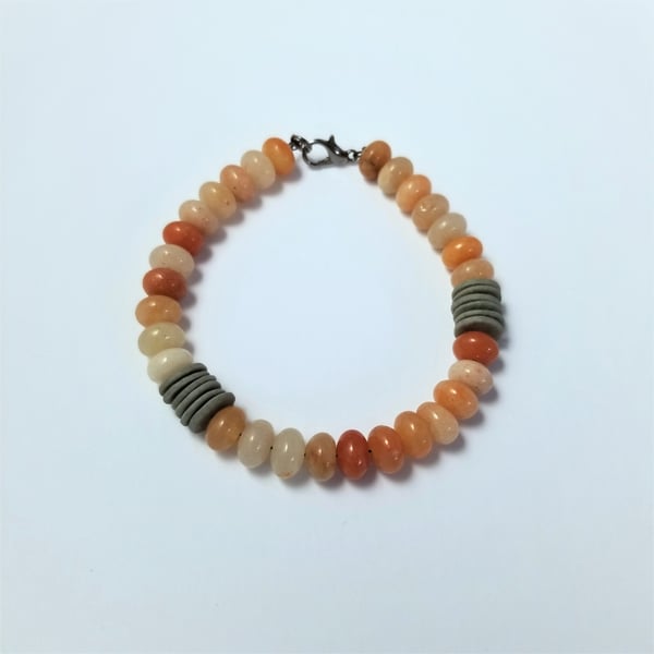 Bracelet CHOOSE Colour Rondelle Gemstone & Ceramic Button Beads, 3 UK Postage