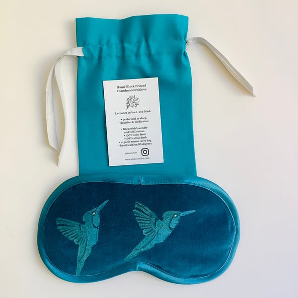 Teal Hummingbirds Velvet Lavender Infused Eye Mask