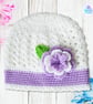 Crochet baby set, layette.  Lilac and white cardigan, hat and boots set 0-3 mths - Image 7