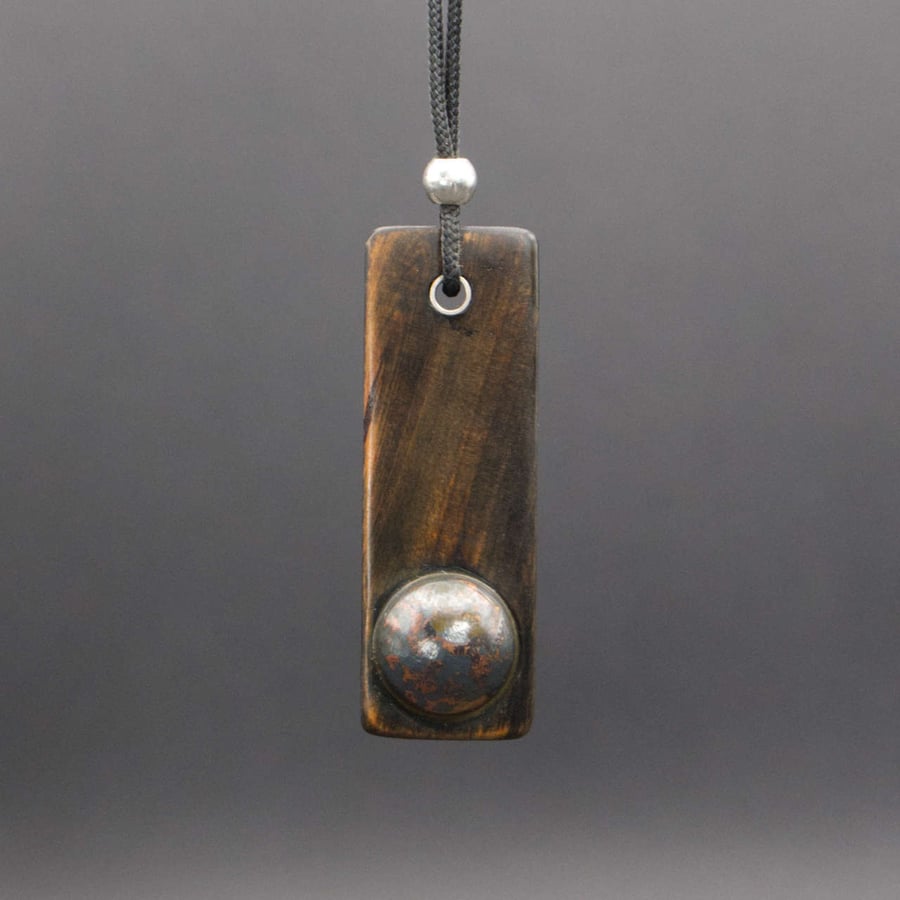 Push Button No. 1 - Yew, copper electroplated steel and silver