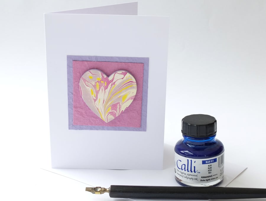 Beautiful marbled paper heart greetings card anniversary valentines