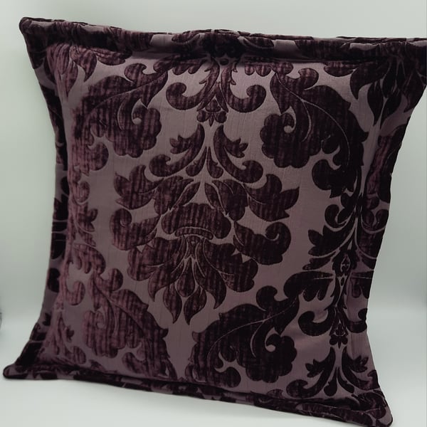 Dark purple plum, damask cushion cover. 
