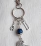 Cool Tools Key Ring No4 - Key Chain - Bag Charm - Blue Wooden Bead. - Image 1