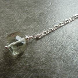 sterling silver chain necklace, green amethyst pendant