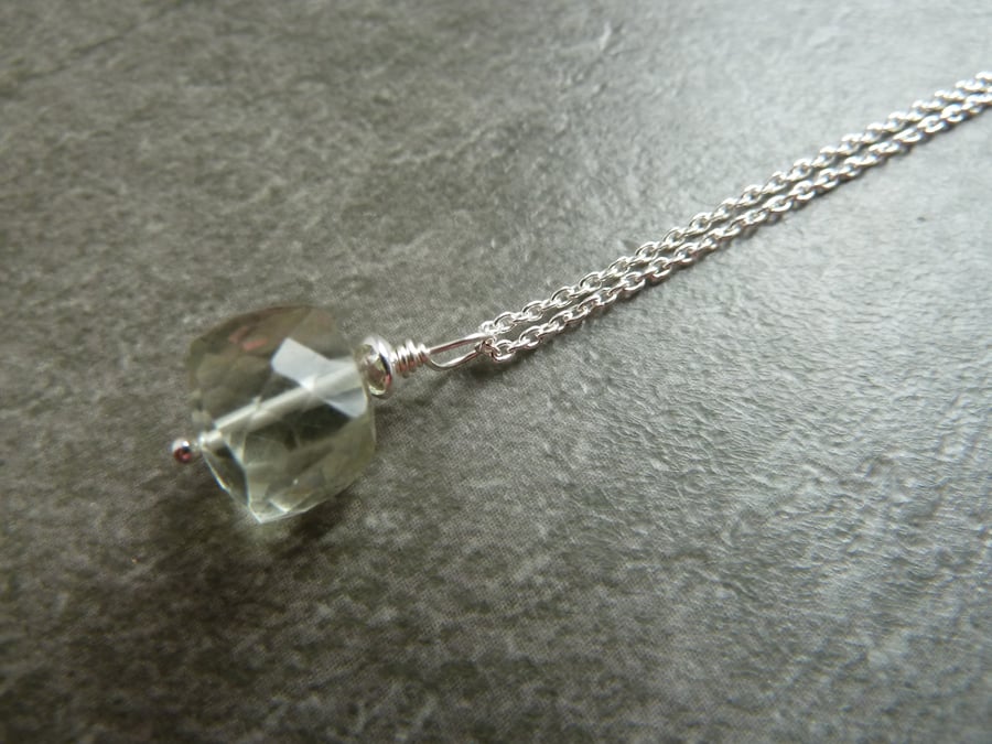 sterling silver chain necklace, green amethyst pendant