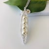Handmade pea pod pendant necklace with ivory pearls