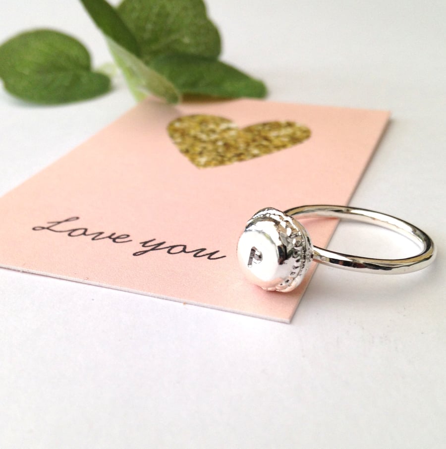 Personalised Macaroon Ring, Sterling Silver Initial Ring