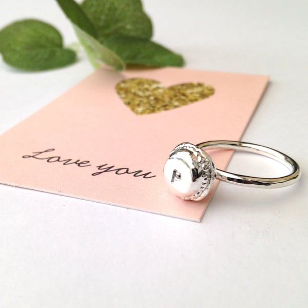 Personalised Macaroon Ring, Sterling Silver Initial Ring