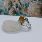 Rare yellow Seaham Sea glass wave ring sterling .925