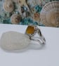 Rare yellow Seaham Sea glass wave ring sterling .925