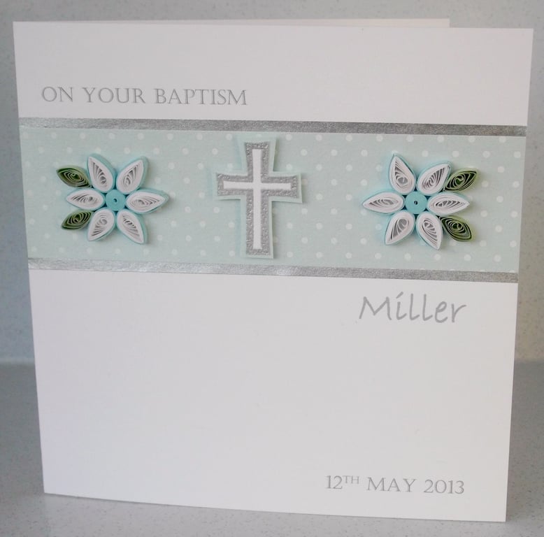 Handmade Christening day congratulations card for baby boy