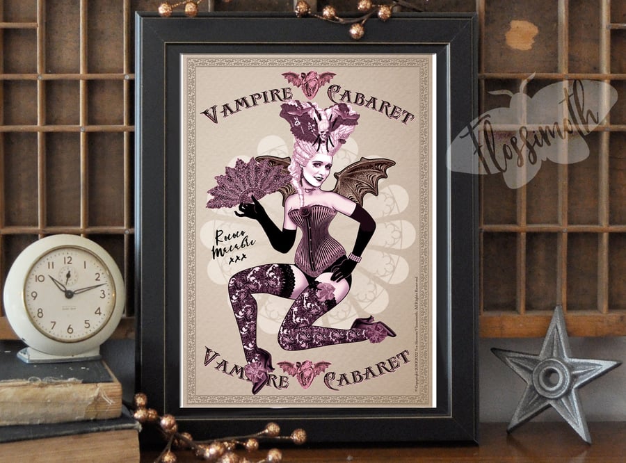 Rococo Macabre the Vampire Showgirl - A5 Print of my original illustration