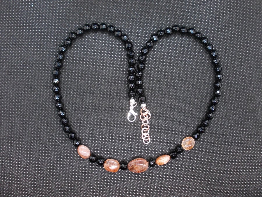 SALE - Sunstone and black agate necklace