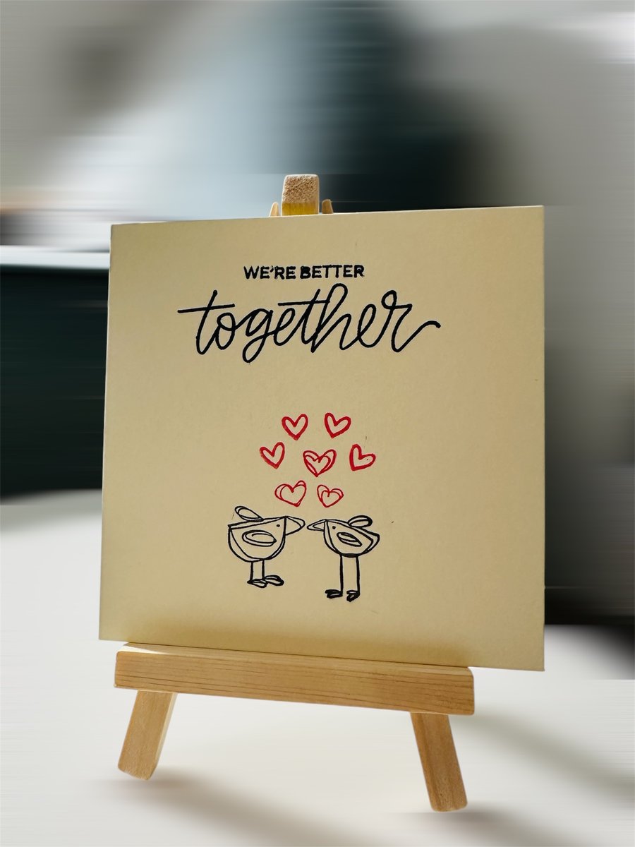 Blank card, Kissing birds, Better together, birthday, engagement,  anniversary. 