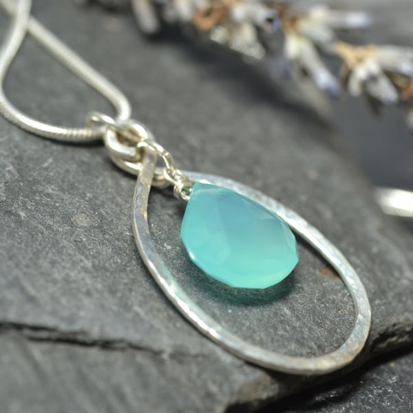 Large Carved Aqua Chalcedony India Pendant