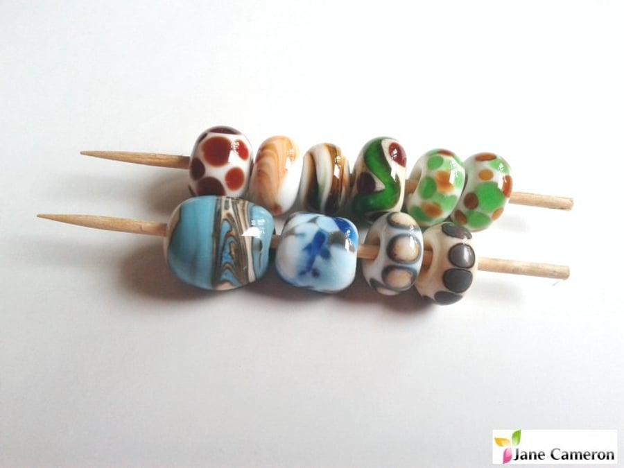 10 Handmade Lampwork Beads - Natural Assortment