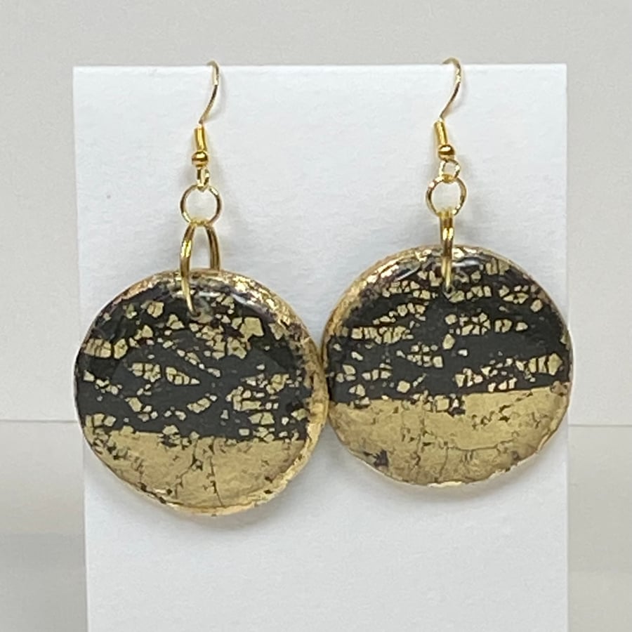 Circular, Black and Gold Drop Earrings