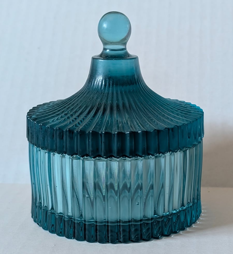 Small Fluted Turquoise Coloured Resin Jar