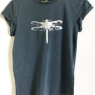 Dragonfly Womens organic cotton rolled short sleeve stonewash denim blue tee