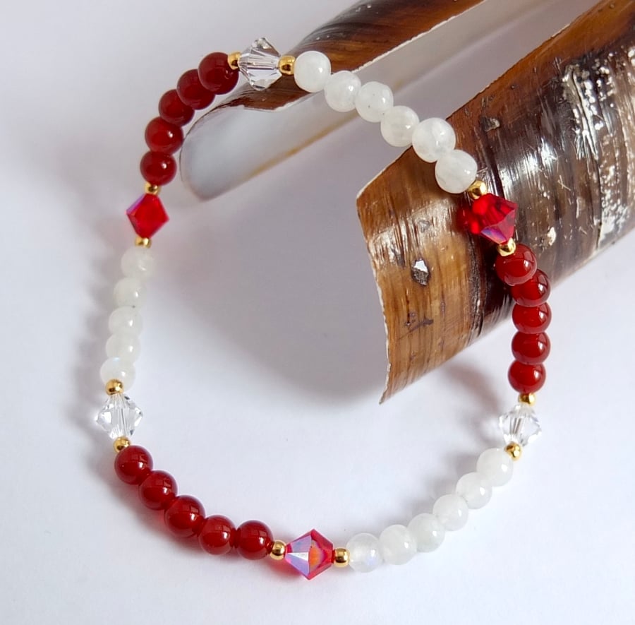 Sparkly Swarovski Crystal, Carnelian and White Agate Bracelet - Seconds Sunday