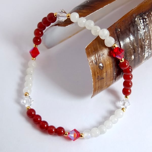 Sparkly Swarovski Crystal, Carnelian and White Agate Bracelet - Seconds Sunday