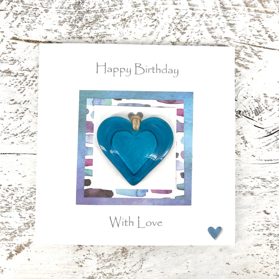 Birthday Card with Detachable Green Glass Heart 