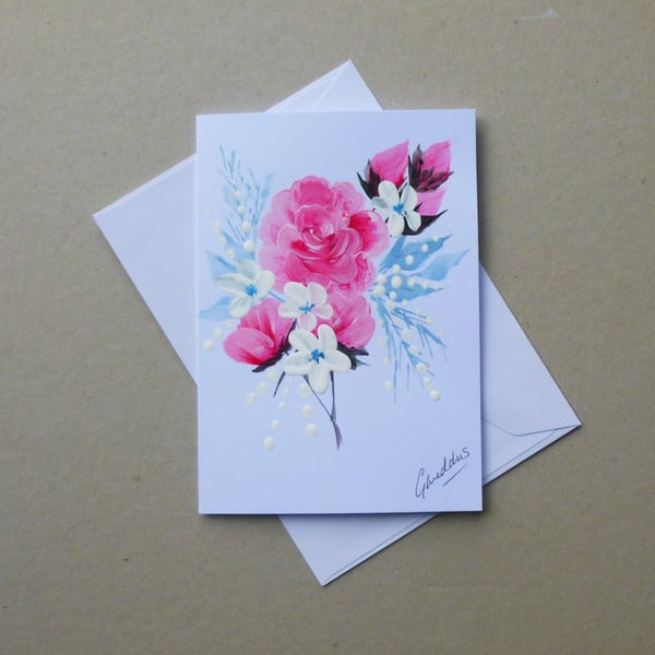 hand painted rose floral blank card ( ref FA  454 G1 )