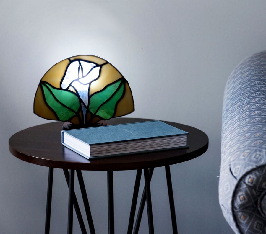 Stained Glass Calla Lily Fan Lamp