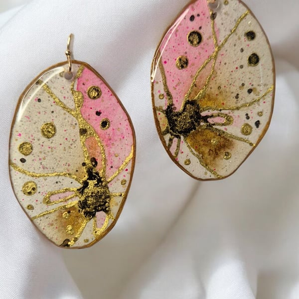  Statement Earrings, Large, Lightweight and Stylish, Pink Floral Theme, 5.5x4cm