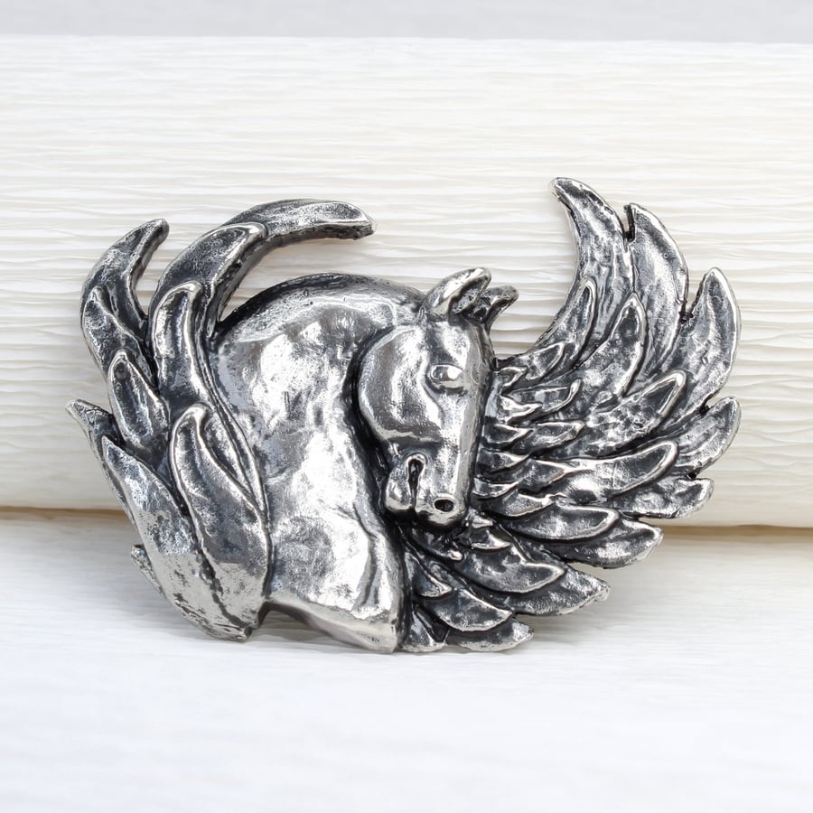 Handmade solid sterling silver Pegasus brooch, Horse brooch, mythical creature 