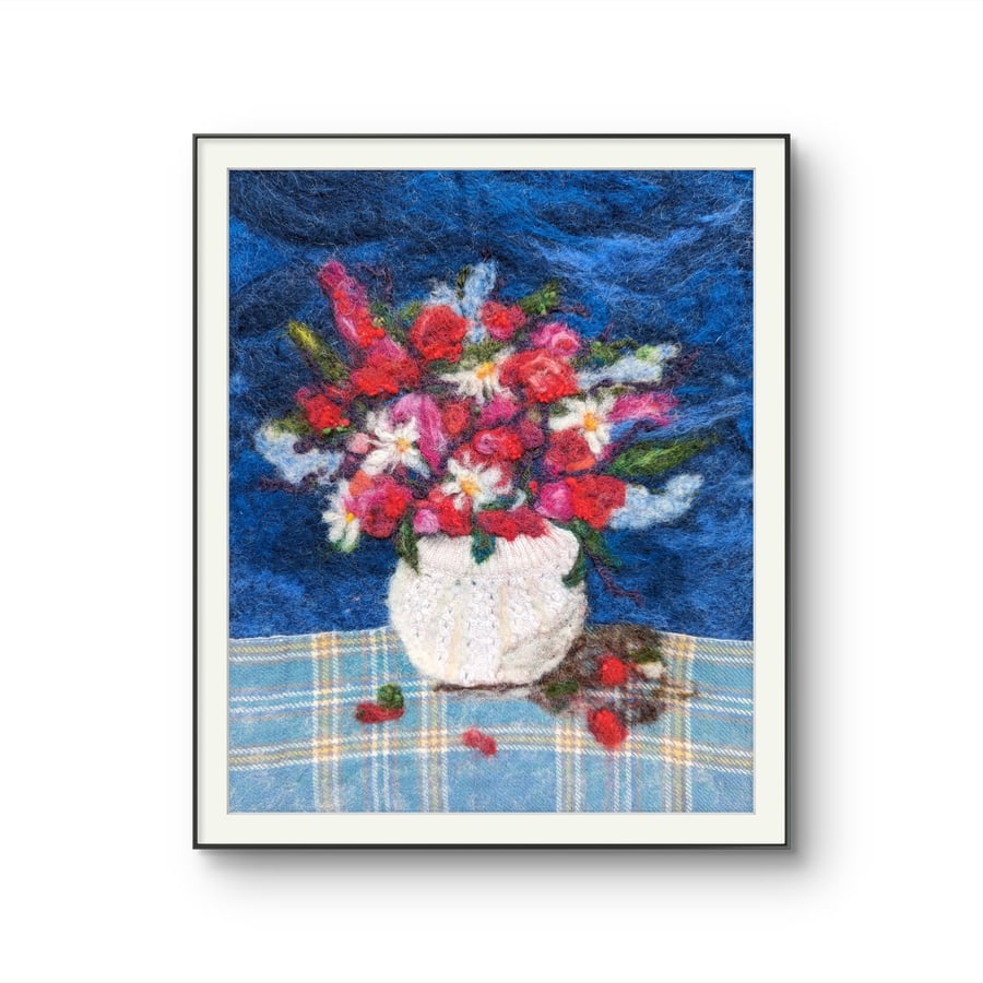 Flowers in a Vase - Fine Art Print from Original Needle-Felted Painting