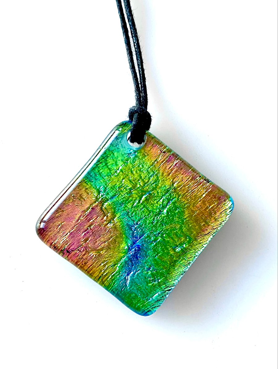 Soft Pastel Dichroic Glass Pendant Necklace 