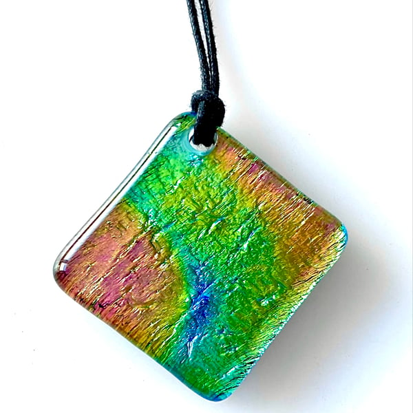 Soft Pastel Dichroic Glass Pendant Necklace 